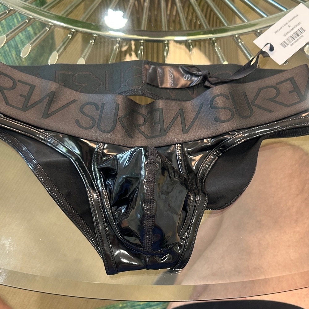 NWT Sukrew Wet Look black brief backless